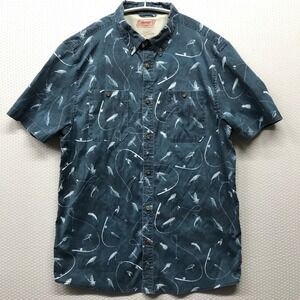 Coleman Shirt Mens XL Blue Fishing Lure Print Button Up Short Sleeve Outdoor Day